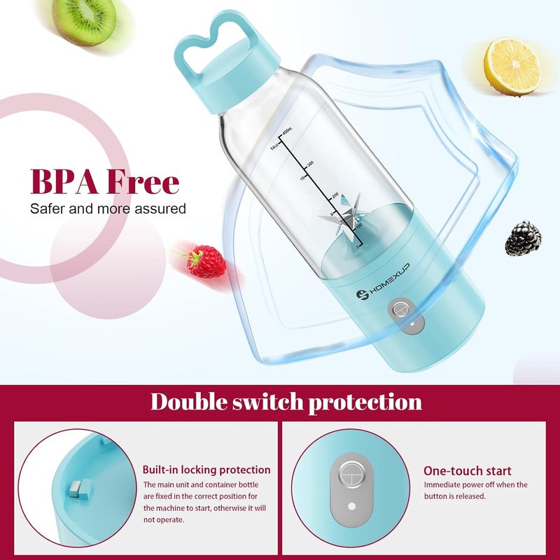 HOMEXUP Portable Personal Blender 17 OZ/500 ML Juicer, 175W Personal Size Blender, Ideal for Smoothies, Ice Blending, Juicing, and Food Processing, Compact, Convenient, and Versatile (Blue) - Image 5